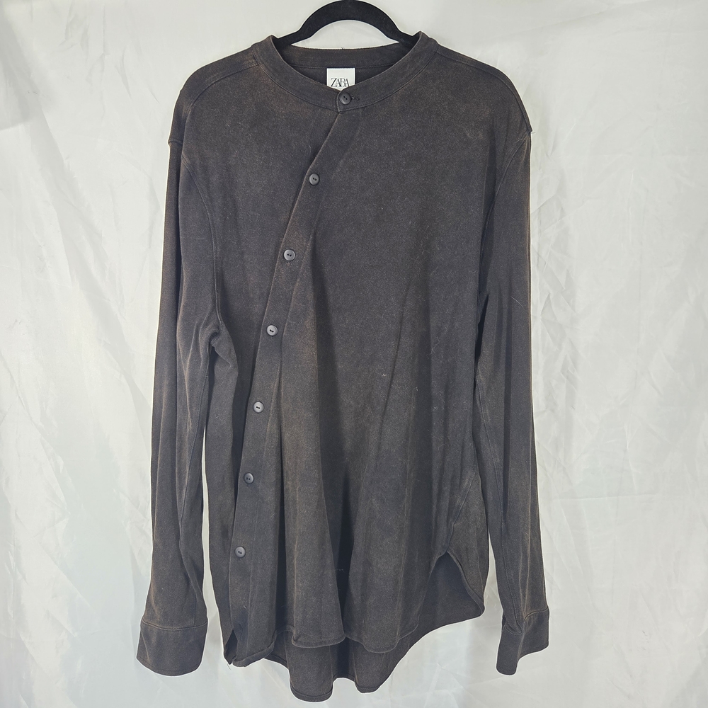 Zara Black/Brown Asymmetrical Button-Up Shirt